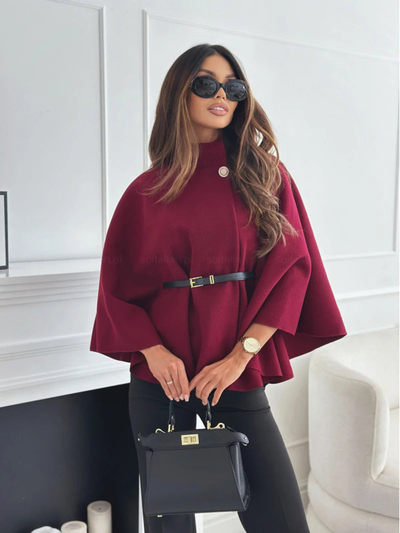 Coat Tweed Waist Cinching Poncho