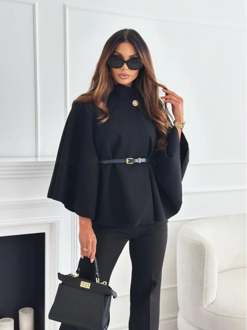 Coat Tweed Waist Cinching Poncho