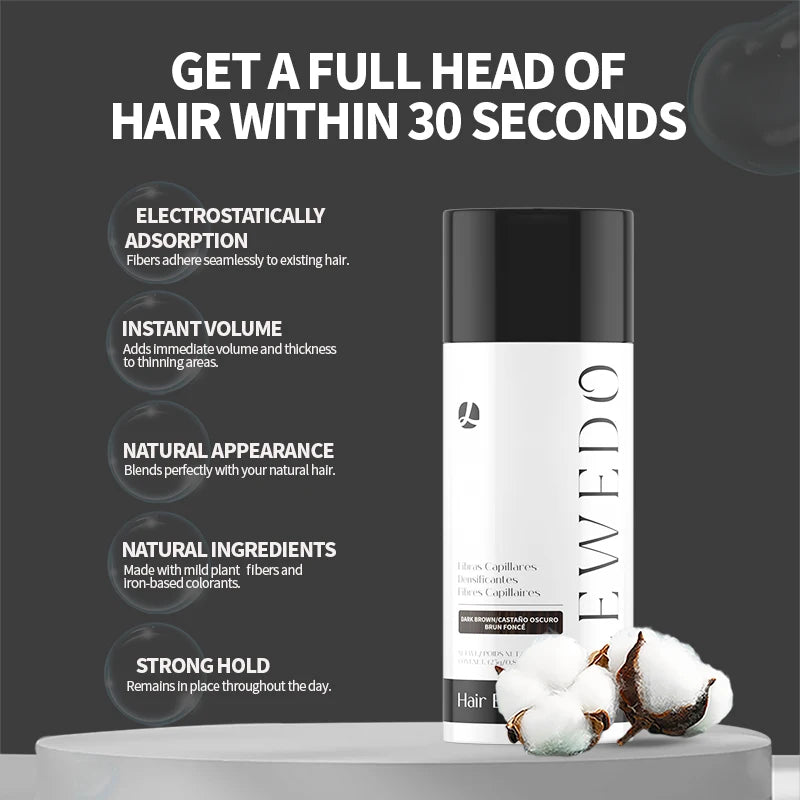 بناء الشعر والكيراتين الطبيعي ومسحوق التصفيف ومُحسِّن العناية بالشعر الكثيف وألياف إعادة النمو