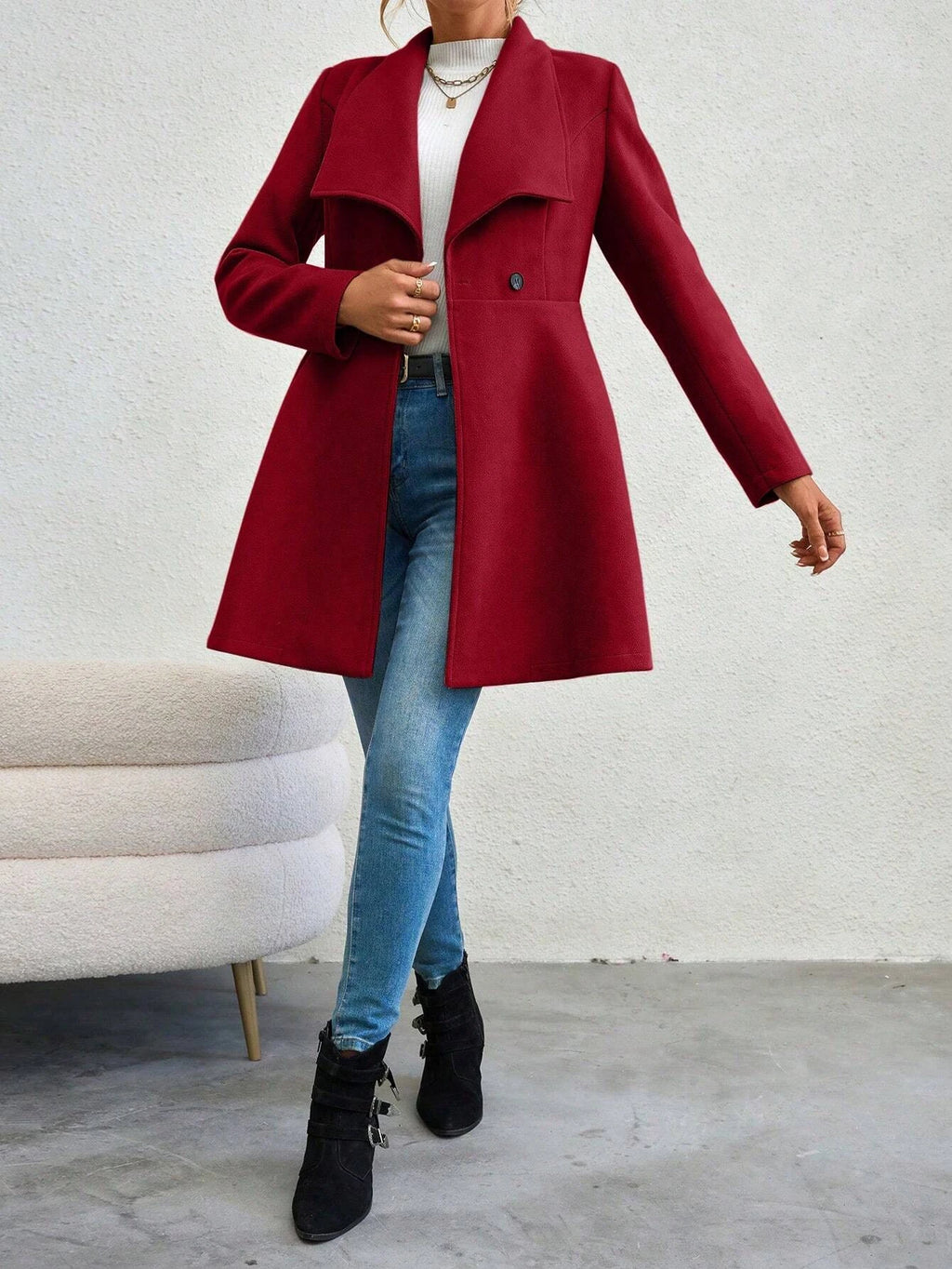 "Mia Muse Red Lapel Work Coat"