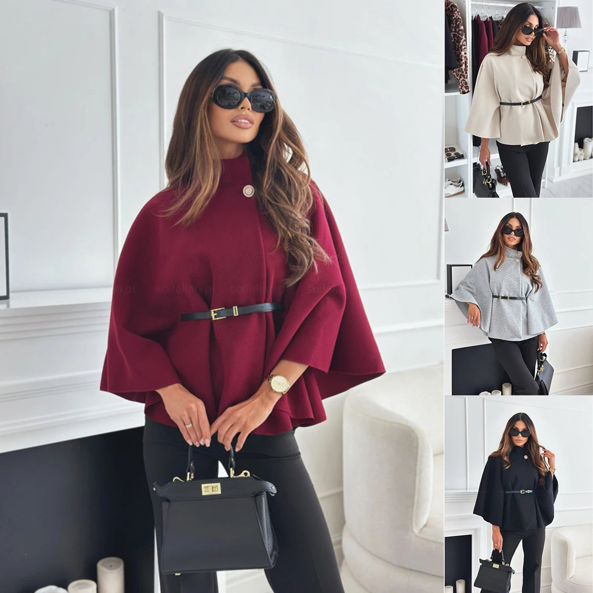 Coat Tweed Waist Cinching Poncho
