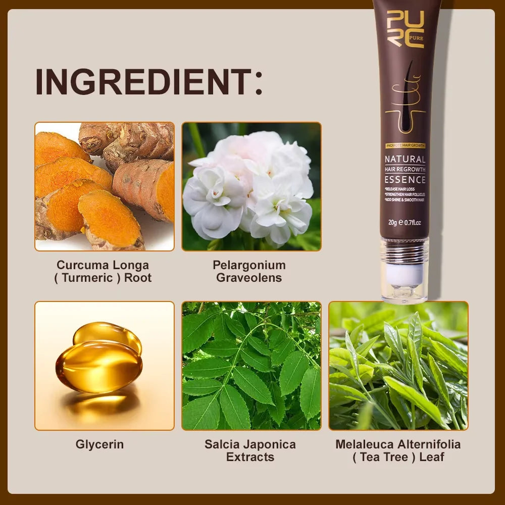 سيروم نمو الشعر بالزنجبيل من PURC لعلاج تساقط الشعر، منتجات نمو الشعر السريع للرجال والنساء للعناية بالشعر