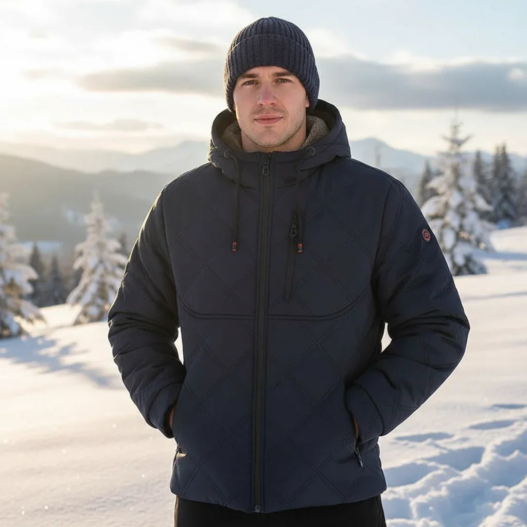 معاطف شتوية رجالية دافئة من الصوف والريش، معاطف قطنية سميكة مبطنة، معاطف واقية من الرياح مزودة بغطاء رأس.